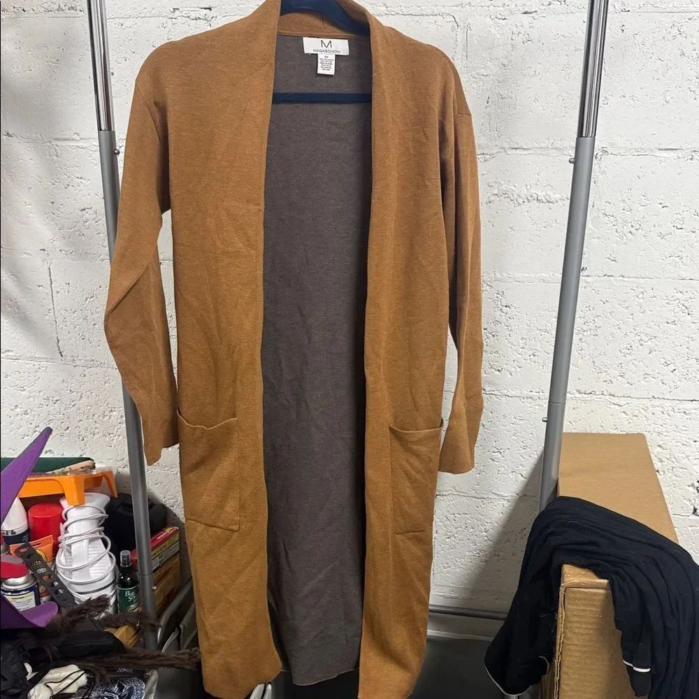 Magaschoni Tan Long Duster Cardigan - NEW - Size XS - Front Pockets